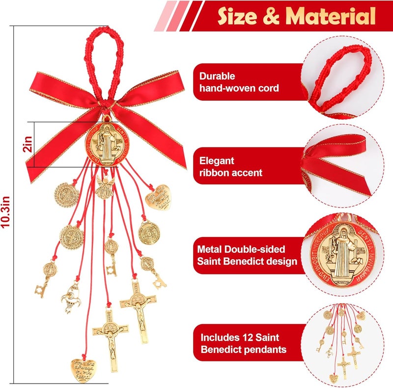 ABSONE Store 2 Pack Saint Benedict Medal Protection Blessing Charm, St Benedict Crucifix, Protection Catholic Charm Amulet with Crucifix for Men Women, Car Rear View Mirror, Home Decor & Religious Gifts - Image 2